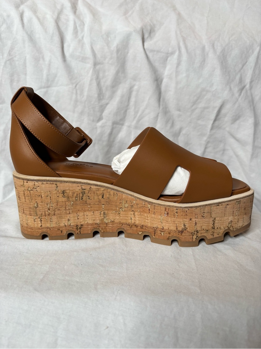 Hermes Brown Cork Wedge Sandals - Picture 6 of 12